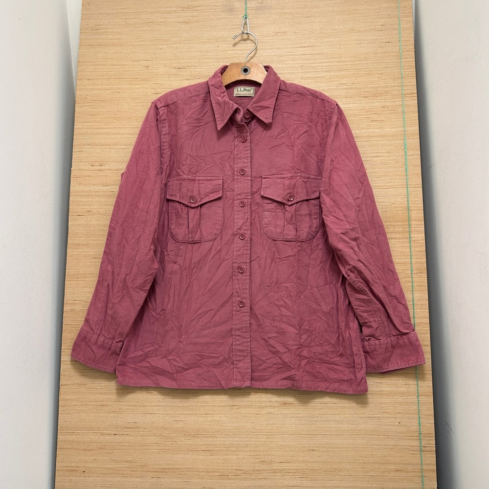 LL Bean Womens Chamois Cloth Shirt Dusty Rose Pink Cotton Button Down Size 14